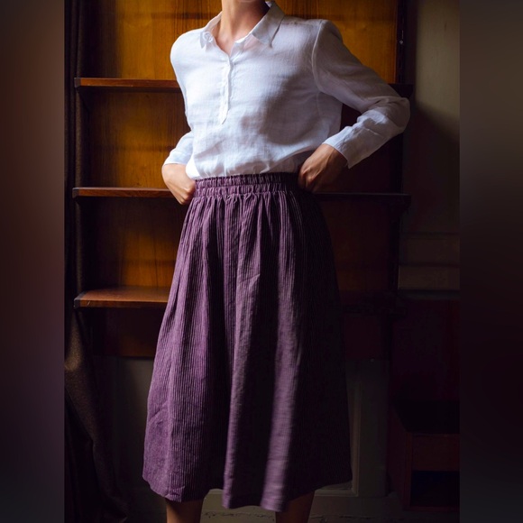 Pyne & Smith Dresses & Skirts - Pyne & Smith No 11 Skirt Cassis Stripe Linen S NWT